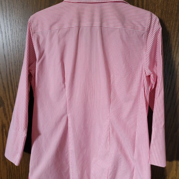 NWOT Lands End Red and White Striped No Iron Broadcloth Size 6 Women's Blouse - Picture 4 of 5
